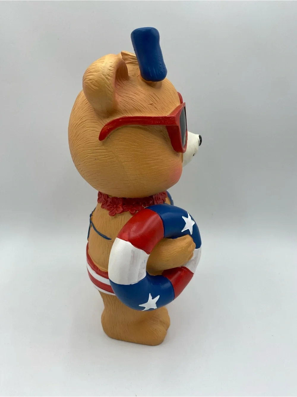 Patriotic Resin Summer Fun Decor Bear Wearing Swimsuit & Floaty Figurine 9